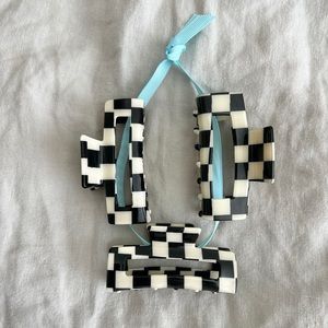 Set 3 New acrylic acetate jaw hair clips black white check checkerboard square